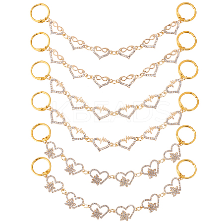 2 Sets Alloy Crystal Rhinestone Heart with Butterfly/Heartbeat/Infinity Link Shoe Decoration Chain FIND-PH0009-95-1