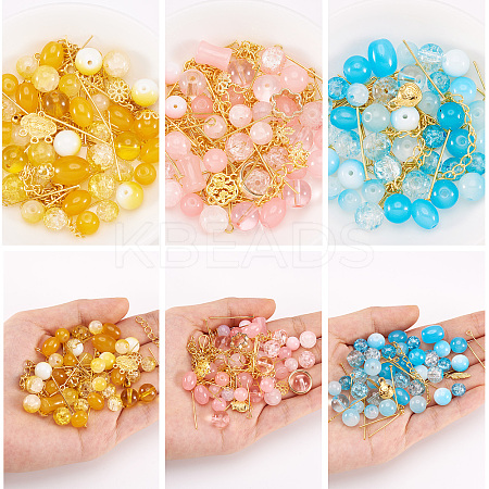 3 Sets 3 Styles DIY Lampwork Beads & Alloy Pendant & Link & Bead Caps Jewelry Findings Kits DIY-TA0011-60-1