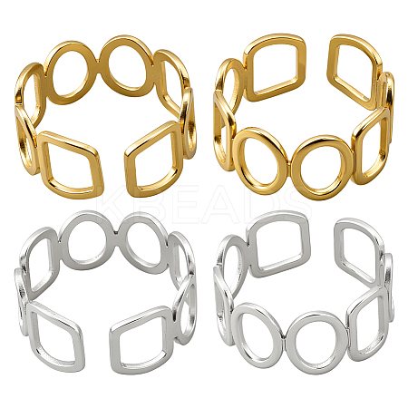 2 Colors 304 Stainless Steel Adjustable Cuff Rings for Women RJEW-HY0001-31B-1