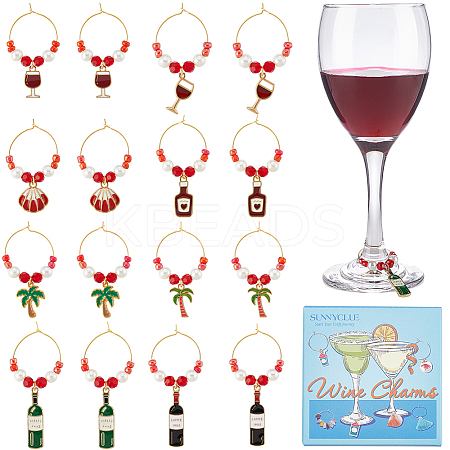 16Pcs 8 Styles Alloy Enamel Charms Wine Glass Charms AJEW-SC00042-1