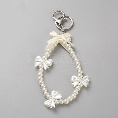 Plastic Pearl & Acrylic Keychain KEYC-WH0034-43-1