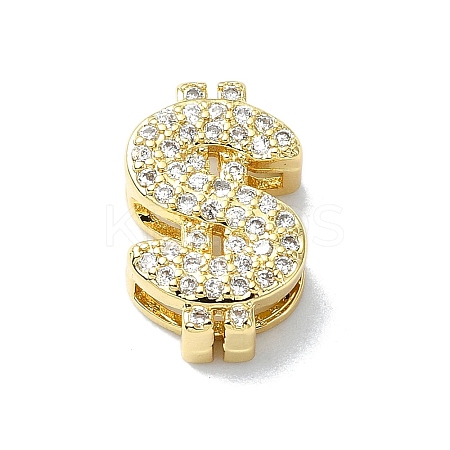 Rack Plating Brass Micro Pave Clear Cubic Zirconia Dollar Sign Multi-Strand Links KK-B084-22G-1