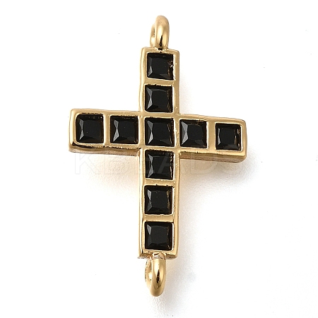 Brass Pave Black Cubic Zirconia Connector Charms KK-M101-02H-G-1
