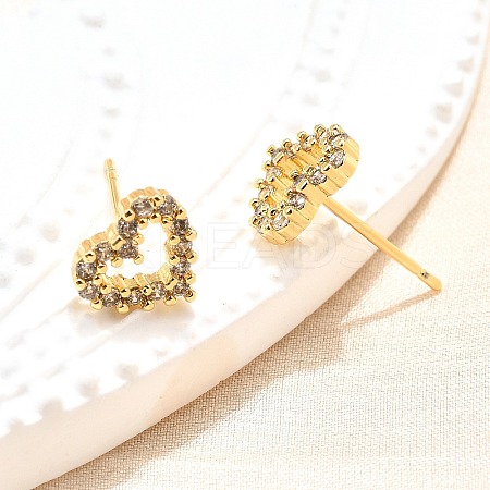 Heart Sparkling Cubic Zirconia Stud Earrings for Girl Women LS-EJEW-H126-18G-1