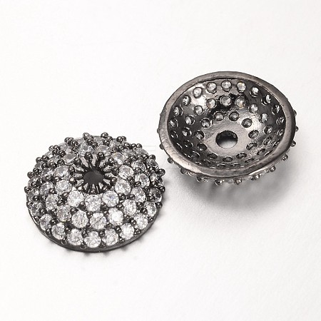 Apetalous Half Round/Dome Brass Micro Pave Cubic Zirconia Bead Caps ZIRC-D063-B-1
