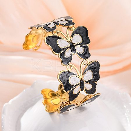304 Stainless Steel Enamel Cuff Bangles for Women LS-BJEW-P347-01G-C-1