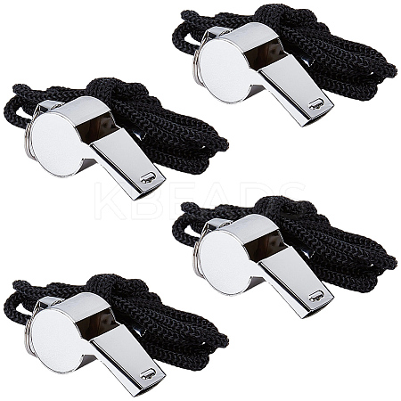 4Pcs 304 Stainless Steel Whistle Pendant Black Cord Necklaces NJEW-GF0001-25P-1