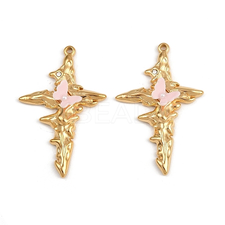 304 Stainless Steel Rhinestone Pendants STAS-P410-17G-1