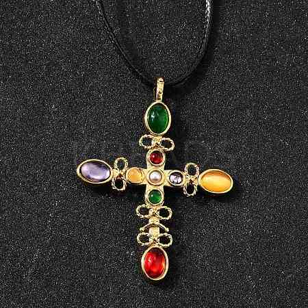 304 Stainless Steel Cubic Zirconia Pendant Necklaces NJEW-H070-03G-1