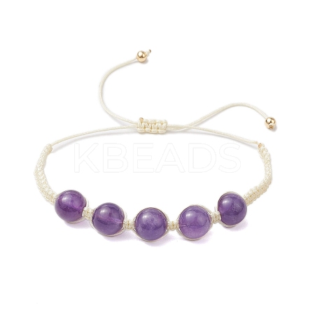 10mm Round Natural Amethyst Braided Bead Bracelets BJEW-JB10449-1