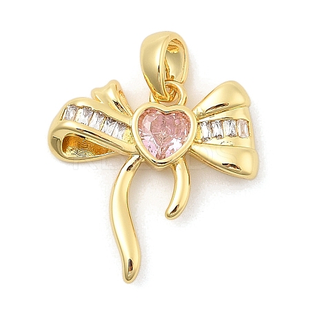 Rack Plating Bowknot Brass Clear Cubic Zirconia Pendants KK-S407-01G-B-1