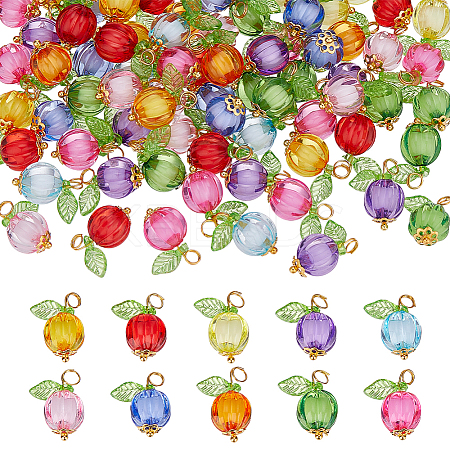 100Pcs Transparent Acrylic Pumpkin Pendants PALLOY-ME00022-1