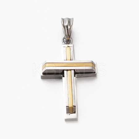 New Men's Bi-Color 201 Stainless Steel Cross Pendants STAS-F010-66-1