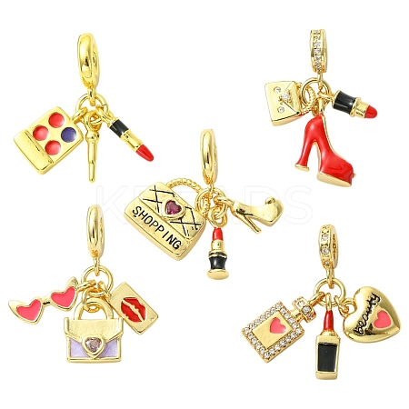 5Pcs 5 Styles Woman Theme Brass Enamel European Dangle Charms KK-CJ0003-91-1