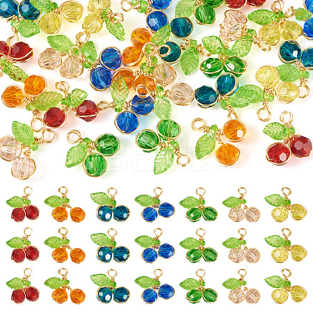 28Pcs 7 Colors Trabsparent Glass Pendants PALLOY-TAC0187-1