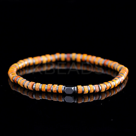 Dyed Natural Imperial Jasper & Synthetic Non-magnetic Hematite Beads Stretch Bracelets for Men EG0676-7-1