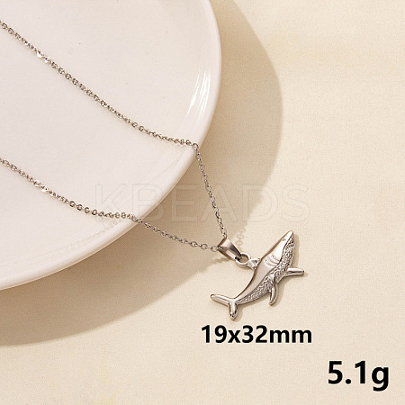 Animal Stainless Steel Shark Pendant Necklace for Women QG3482-1-1