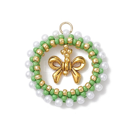 Glass Seed Beaded Christmas Wreath with Bowknot Pendants PALLOY-MZ01036-1