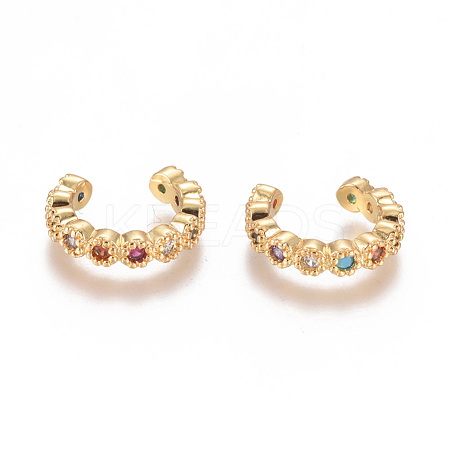 Golden Plated Brass Micro Pave Cubic Zirconia Cuff Earrings EJEW-L244-22A-1