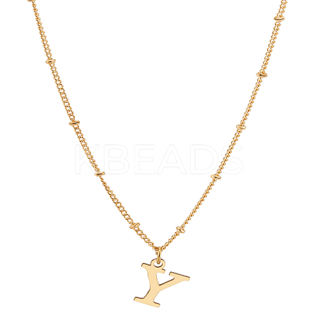1Pc Brass Chain & 304 Stainless Steel Letter Pendant Necklaces NJEW-LP0001-35Y-G-1