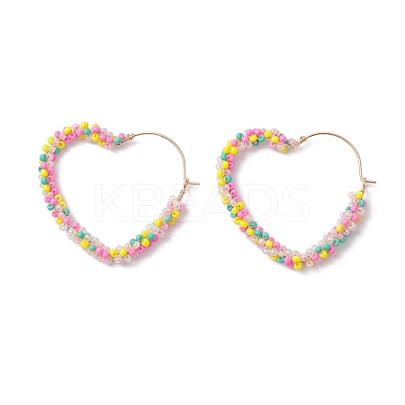 Colorful Glass Seed Beads Hoop Earrings EJEW-MZ00150-1