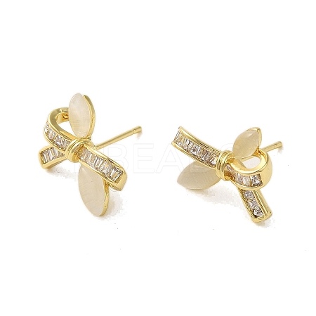 Brass Micro Pave Cubic Zirconia Earrings for Women EJEW-E306-01G-03-1