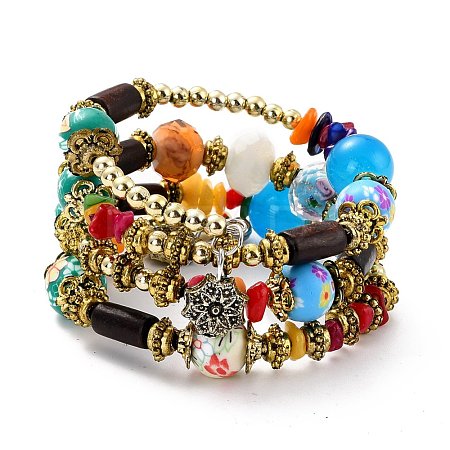 Boho Multi-strand Irregular Synthetic Turquoise Beads Wrap Bracelet BJEW-G635-02A-1