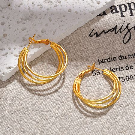 Brass Triple Hoop Earrings for Women EJEW-U055-01G-1