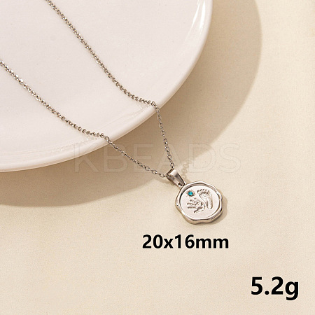 Stainless Steel Flat Round with Hand & Footprint Pendant Necklaces HK0528-3-1