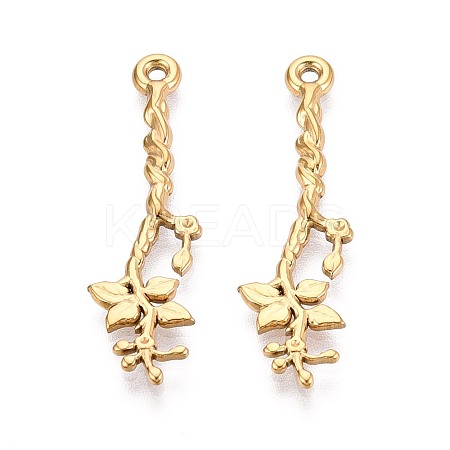 304 Stainless Steel Branch with Leaf Pendants STAS-T067-45G-1