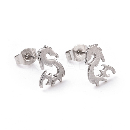Non-Tarnish 304 Stainless Steel Tiny Dragon Stud Earrings for Men Women LS-EJEW-G318-08P-1