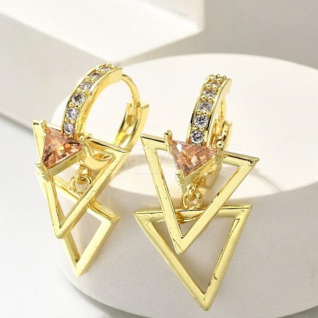 Brass Clear Cubic Zirconia Hoop Earrings EJEW-M047-13G-1