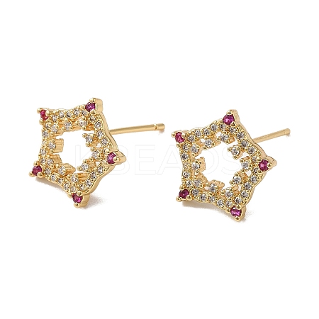 Cubic Zirconia Hollow Star Stud Earrings KK-O142-48G-1