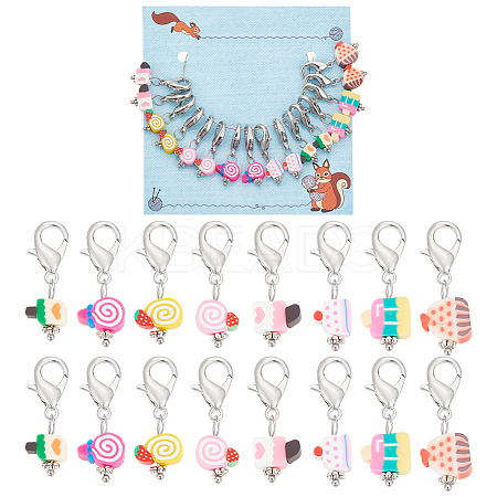 16Pcs 8 Style Ice Cream & Cake Handmade Polymer Clay Imitation Food Pendant Stitch Markers HJEW-NB00031-1
