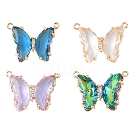 12Pcs Brass Pave Faceted Glass Connector Charms FIND-YW0007-51-1