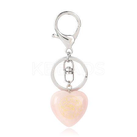 Natural Rose Quartz Heart with Eye of Horus Keychain PW-WG82166-10-1