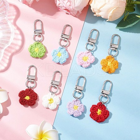 8Pcs Flower Handmade Cotton Knitting Pendant Decorations HJEW-JM03698-02-1