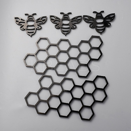 PVC Plastic Farmhouse Honey Bee & Honey Comb Wall Decorations AJEW-WH0347-97B-1
