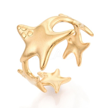 Ion Plating(IP) 304 Stainless Steel Cuff Rings for Women RJEW-N052-09G-1
