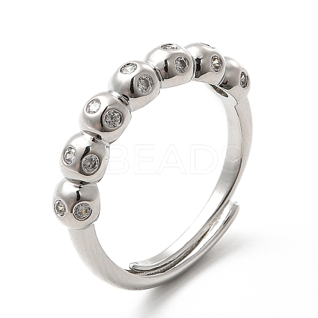 Rack Plating Brass Micro Pave Clear Cubic Zirconia Rings RJEW-E064-13P-1