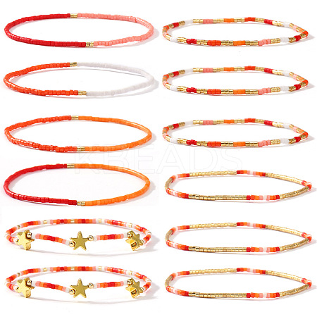 12Pcs Christmas Glass Seed Bead Stretch Bracelet Set ZO6526-1-1