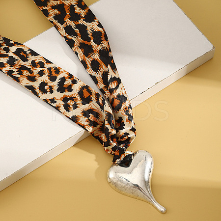 Cloth Leopard Print Scarf Necklaces with Alloy Pendant FS-WG91A7A-04-1