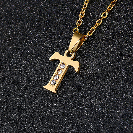 201 Stainless Steel Crystal Rhinestone Initial Pendant Necklaces FS-WG3A711-20-1