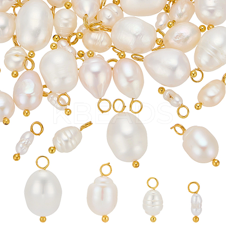 40Pcs 4 Styles Natural Cultured Freshwater Pearl Pendants PALLOY-ME00011-1