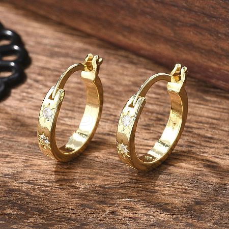 Brass Micro Pave Clear Cubic Zirconia Hoop Earrings EJEW-H125-18G-1