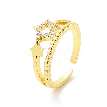 Clear Cubic Zirconia Hollow Out Star Open Cuff Ring RJEW-H127-33G-1
