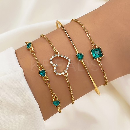 4Pcs 4 Styles Alloy Chain Bracelet & Bangle Set for Women WG6073F-03-1