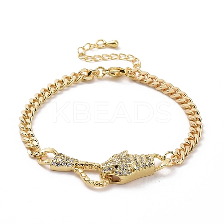 Cubic Zirconia Leopard Link Bracelet Brass Curb Chains for Women BJEW-G664-01G-05-1
