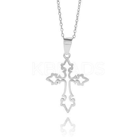 201 Stainless Steel Hollow Cross Pendant Necklaces FS-WGD4837-02-1
