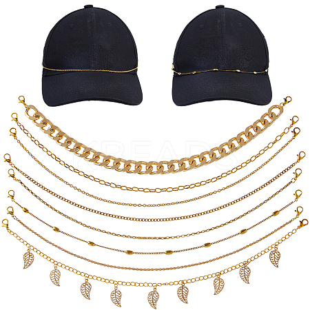 8Pcs Iron & 304 Stainless Steel & Aluminum Chain Baseball Cap Chains HJEW-DC00070-1